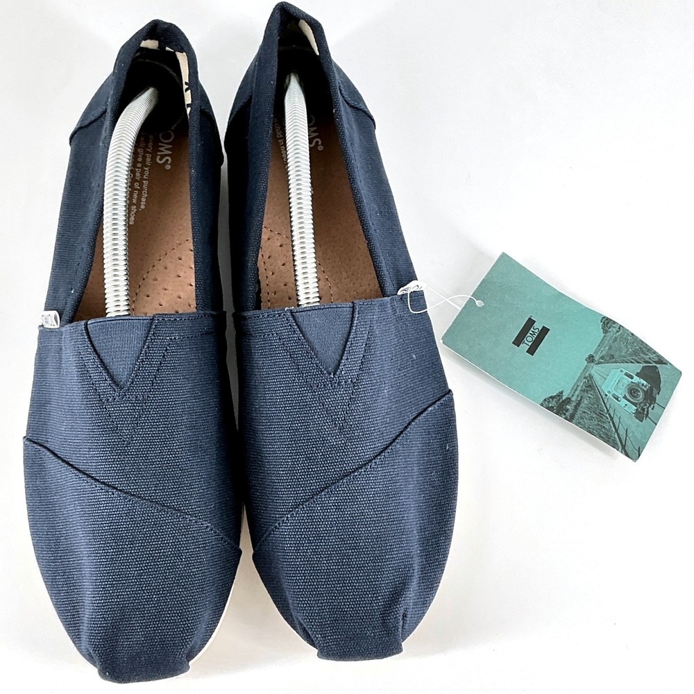 TOMS Men Size 11 Classic Navy Blue Canvas Alpargata Slip-On Shoes NEW